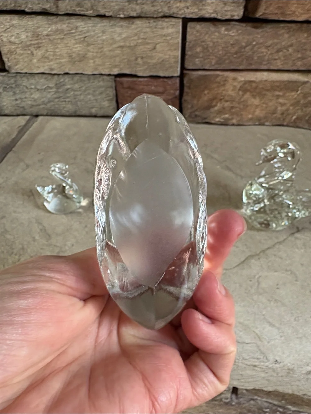 Set of 3 clear blown glass swans